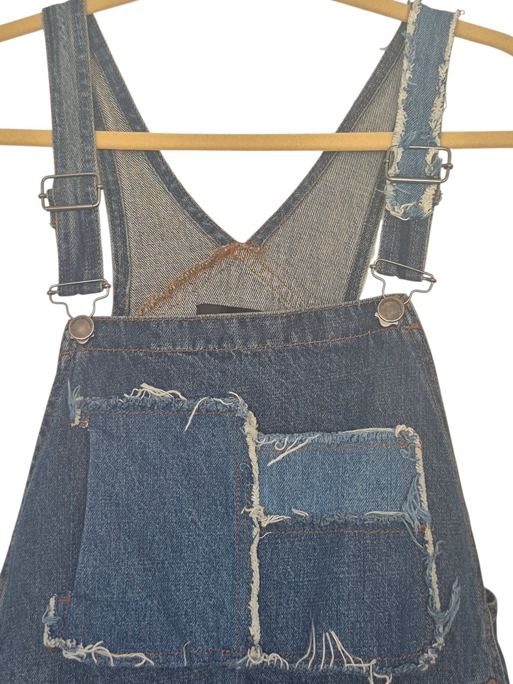 Zara Trafaluc Denimwear Mom Fit Overalls Distressed Patchwork Bib Jeans M - Picture 6 of 9